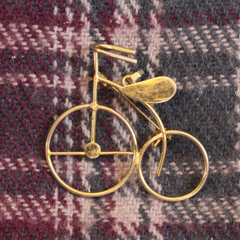 Vintage Gold Tone Wire Bicycle Pin Pendant